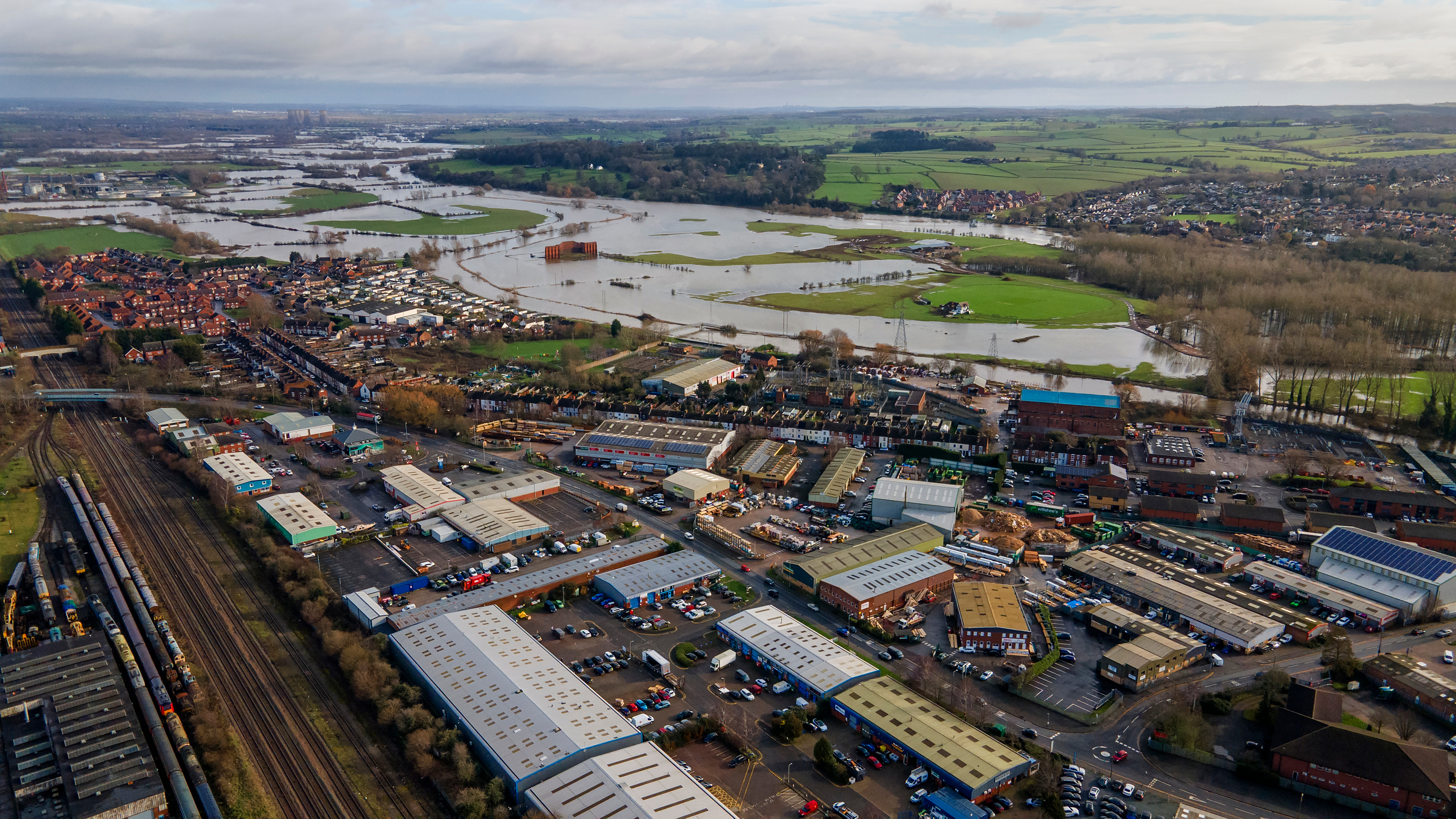 A UK landscape with localised flooding